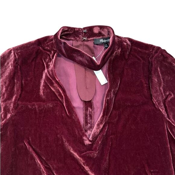Madewell Velvet Choker V-Neck Burgundy Top XS NWT Holiday Party - Picture 3 of 7